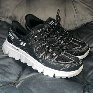 Skechers Slip-Ins with air-cooled memory foam hands free, black/white, size 7